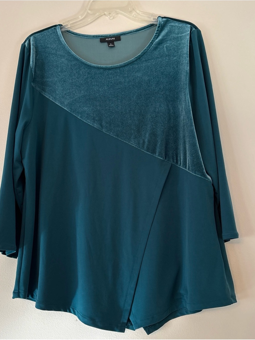 Alfani Teal Velvet Accent Long Sleeve Tunic
